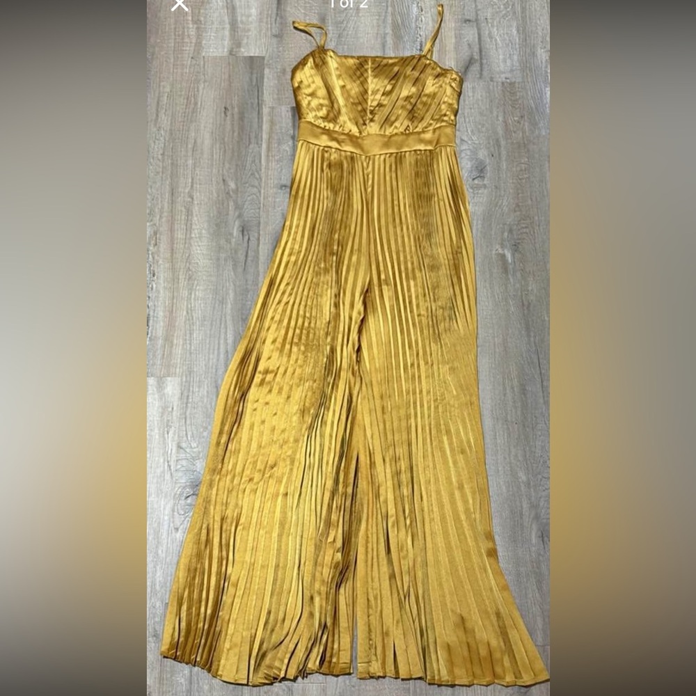 Gold Pleated Wide-Leg Jumpsuit